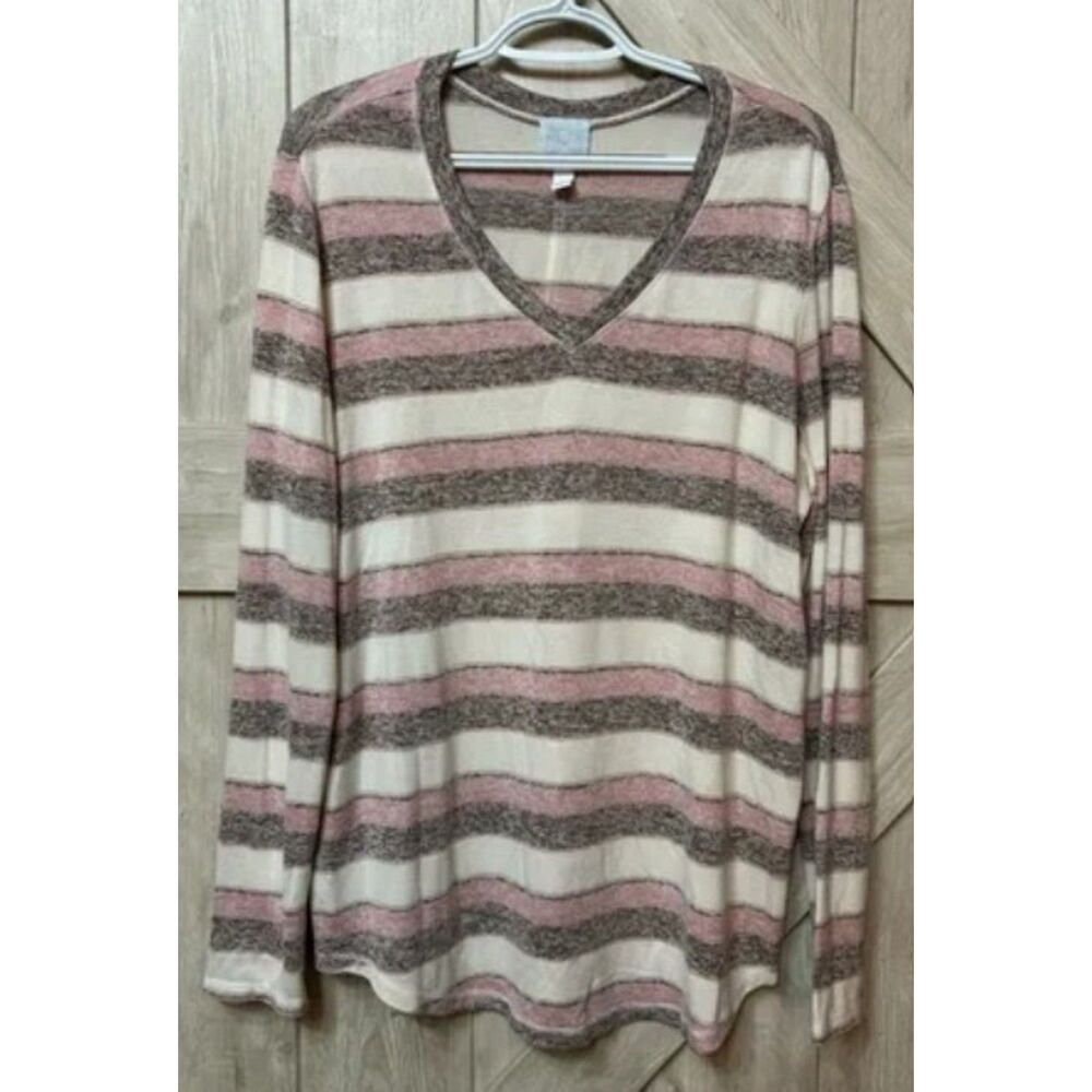 Multicolored Striped Sz XL Soft Stretchy Lightweight Sparkly Popover Sweater